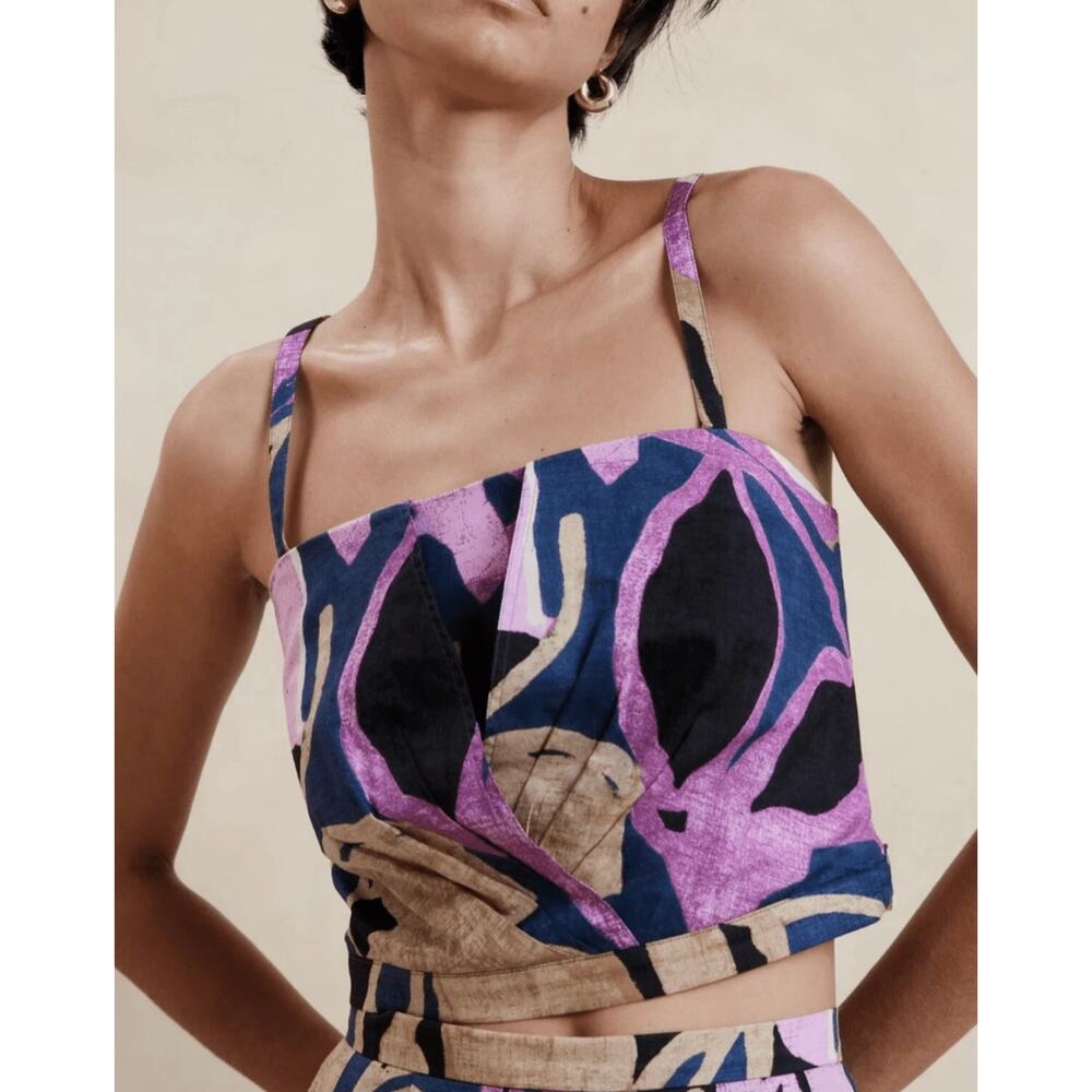 NWT Banana Republic Cross Front Cropped Top Purple Gold Floral Size 4